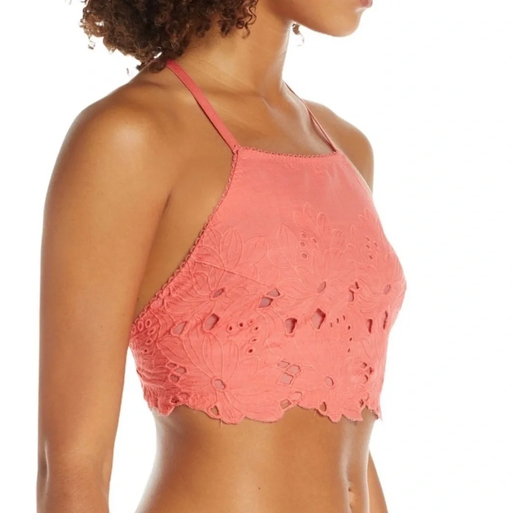 FREE PEOPLE Intimately June High Neck bralette Kiss Kiss coral Medium NWT - Picture 3 of 13